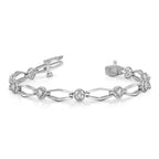 14k White Gold Complete 3/4 carat Round VS Diamond Fancy Link 7 inch Bracelet
