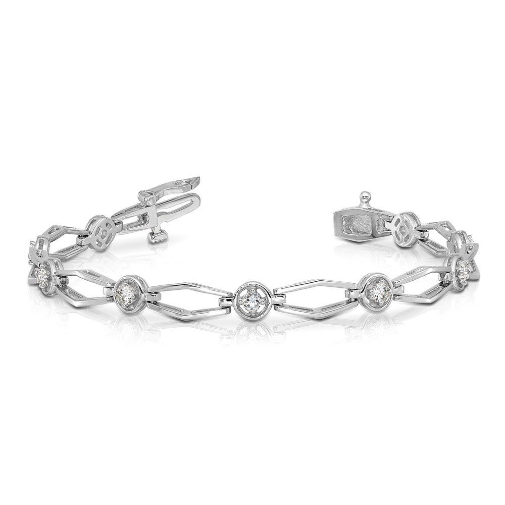 14k White Gold Complete 3/4 carat Round VS Diamond Fancy Link 7 inch Bracelet