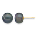 14k 8-9mm Black Button Freshwater Cultured Pearl Stud Post Earrings