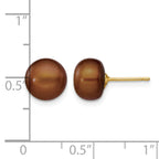 14k 8-9mm Brown Button Freshwater Cultured Pearl Stud Post Earrings