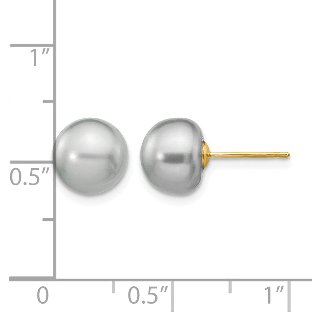 14k 8-9mm Grey Button Freshwater Cultured Pearl Stud Post Earrings