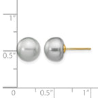 14k 8-9mm Grey Button Freshwater Cultured Pearl Stud Post Earrings