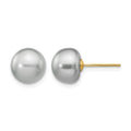 14k 8-9mm Grey Button Freshwater Cultured Pearl Stud Post Earrings