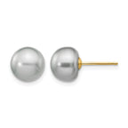 14k 8-9mm Grey Button Freshwater Cultured Pearl Stud Post Earrings
