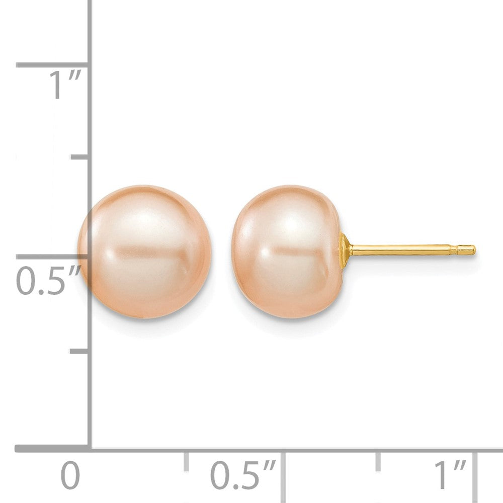 14k 8-9mm Pink Button Freshwater Cultured Pearl Stud Post Earrings