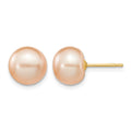 14k 8-9mm Pink Button Freshwater Cultured Pearl Stud Post Earrings