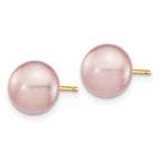 14k 8-9mm Purple Button Freshwater Cultured Pearl Stud Post Earrings