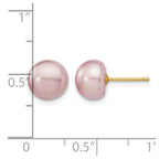 14k 8-9mm Purple Button Freshwater Cultured Pearl Stud Post Earrings