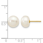 14k 8-9mm White Button Freshwater Cultured Pearl Stud Post Earrings