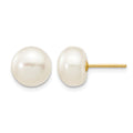 14k 8-9mm White Button Freshwater Cultured Pearl Stud Post Earrings