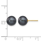14k 8-9mm Black Round Freshwater Cultured Pearl Stud Post Earrings