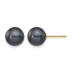 14k 8-9mm Black Round Freshwater Cultured Pearl Stud Post Earrings
