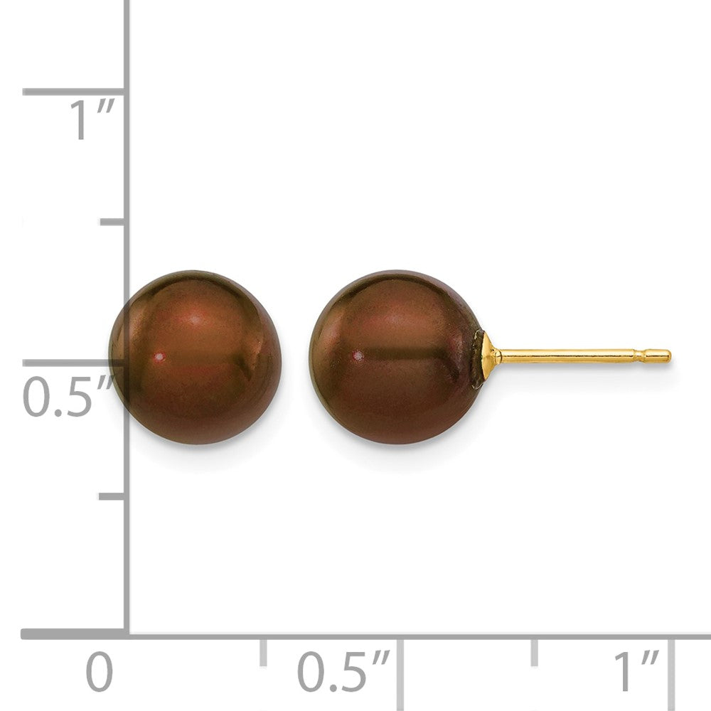 14k 8-9mm Brown Round Freshwater Cultured Pearl Stud Post Earrings