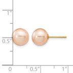 14k 8-9mm Pink Round Freshwater Cultured Pearl Stud Post Earrings
