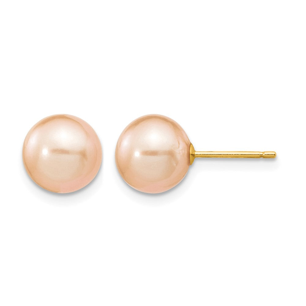 14k 8-9mm Pink Round Freshwater Cultured Pearl Stud Post Earrings