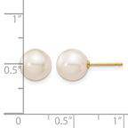 14k 8-9mm White Round Freshwater Cultured Pearl Stud Post Earrings