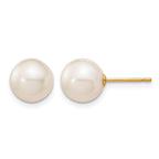 14k 8-9mm White Round Freshwater Cultured Pearl Stud Post Earrings