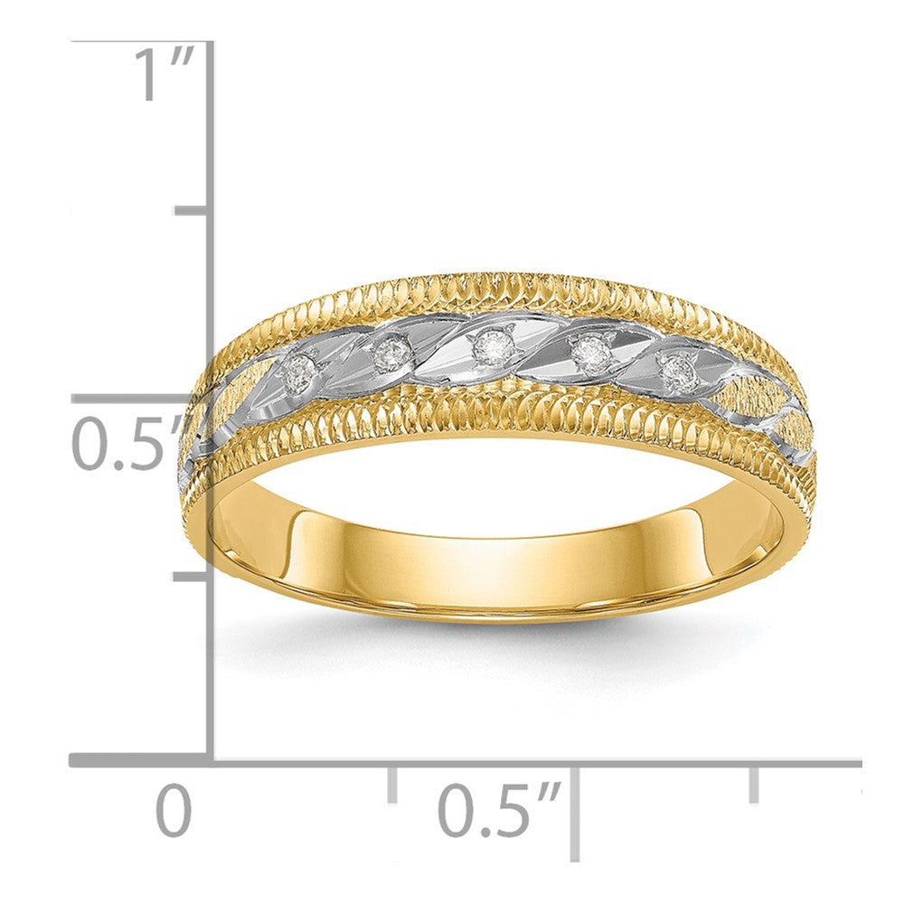 14k and Rhodium AA Quality 1/20 carat Diamond Trio Mens Complete Wedding Band