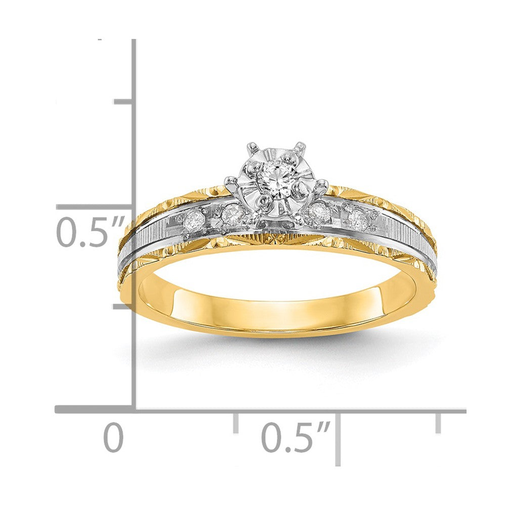 14k and Rhodium AA Quality 1/10 carat Diamond Trio Complete Engagement Ring