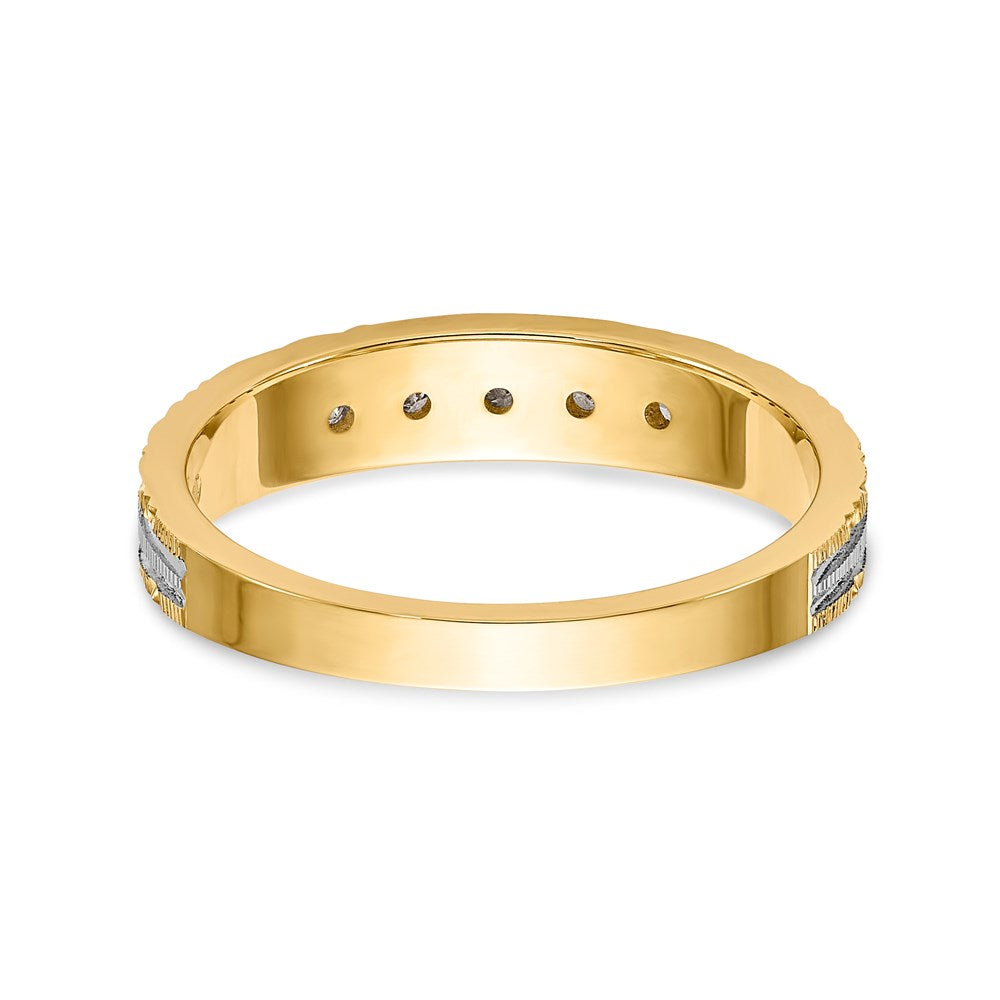 14k and Rhodium AA Quality 1/20 carat Diamond Trio Ladies Complete Wedding Band