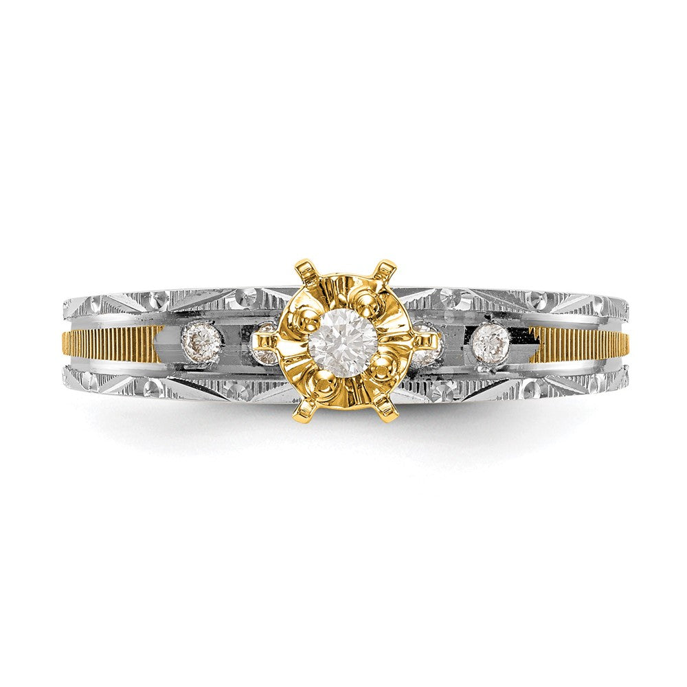 14k and Rhodium AA Quality 1/10 carat Diamond Trio Complete Engagement Ring