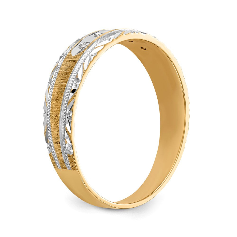 14k and Rhodium AA Quality 1/20 carat Diamond Trio Mens Complete Wedding Band