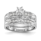 14k White Gold AA Quality 1/8 carat Diamond Trio Complete Engagement Ring