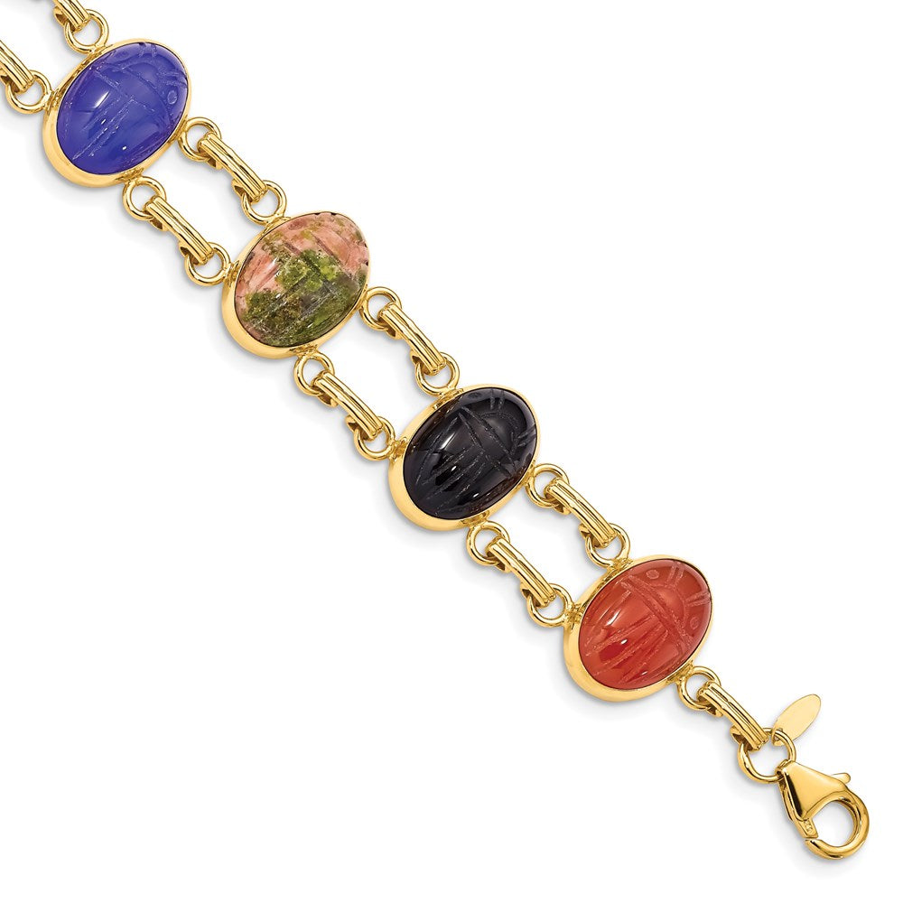 14k 14x10mm BlackOnyx/BlueOnyx/GreenOnyx/Carnelian/Epidote/Rhodonite/TigersEye 7 inch Scarab Bracelet