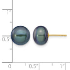 14k 9-10mm Black Button Freshwater Cultured Pearl Stud Post Earrings