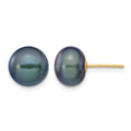 14k 9-10mm Black Button Freshwater Cultured Pearl Stud Post Earrings