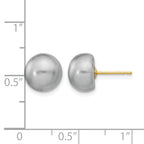 14k 9-10mm Grey Button Freshwater Cultured Pearl Stud Post Earrings