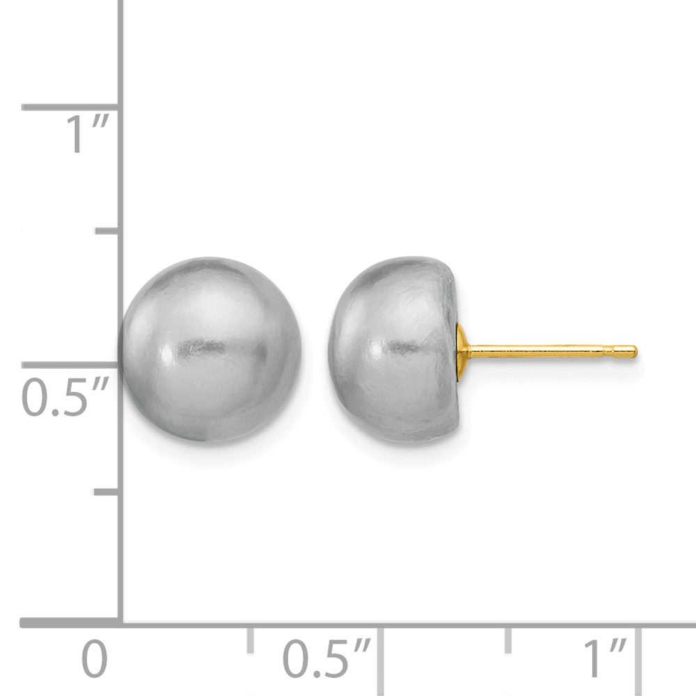 14k 9-10mm Grey Button Freshwater Cultured Pearl Stud Post Earrings