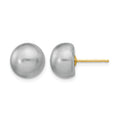 14k 9-10mm Grey Button Freshwater Cultured Pearl Stud Post Earrings