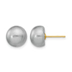 14k 9-10mm Grey Button Freshwater Cultured Pearl Stud Post Earrings