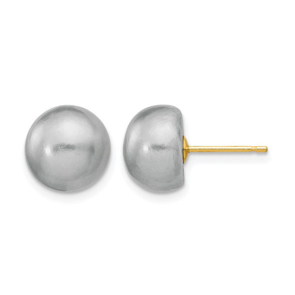 14k 9-10mm Grey Button Freshwater Cultured Pearl Stud Post Earrings