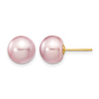 14k 9-10mm Purple Button Freshwater Cultured Pearl Stud Post Earrings