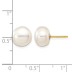14k 9-10mm White Button Freshwater Cultured Pearl Stud Post Earrings