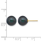 14k 9-10mm Black Round Freshwater Cultured Pearl Stud Post Earrings