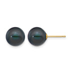 14k 9-10mm Black Round Freshwater Cultured Pearl Stud Post Earrings