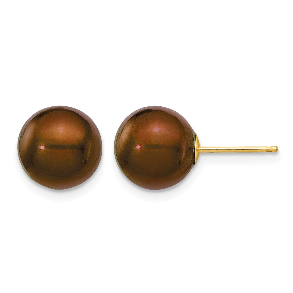 14k 9-10mm Brown Round Freshwater Cultured Pearl Stud Post Earrings