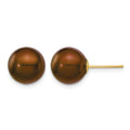 14k 9-10mm Brown Round Freshwater Cultured Pearl Stud Post Earrings