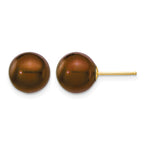 14k 9-10mm Brown Round Freshwater Cultured Pearl Stud Post Earrings