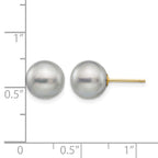 14k 9-10mm Grey Round Freshwater Cultured Pearl Stud Post Earrings