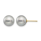 14k 9-10mm Grey Round Freshwater Cultured Pearl Stud Post Earrings