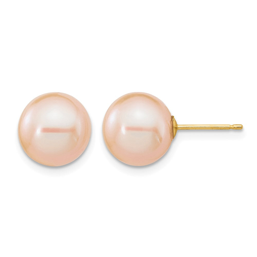 14k 9-10mm Pink Round Freshwater Cultured Pearl Stud Post Earrings