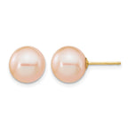 14k 9-10mm Pink Round Freshwater Cultured Pearl Stud Post Earrings