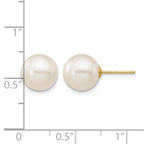 14k 9-10mm White Round Freshwater Cultured Pearl Stud Post Earrings