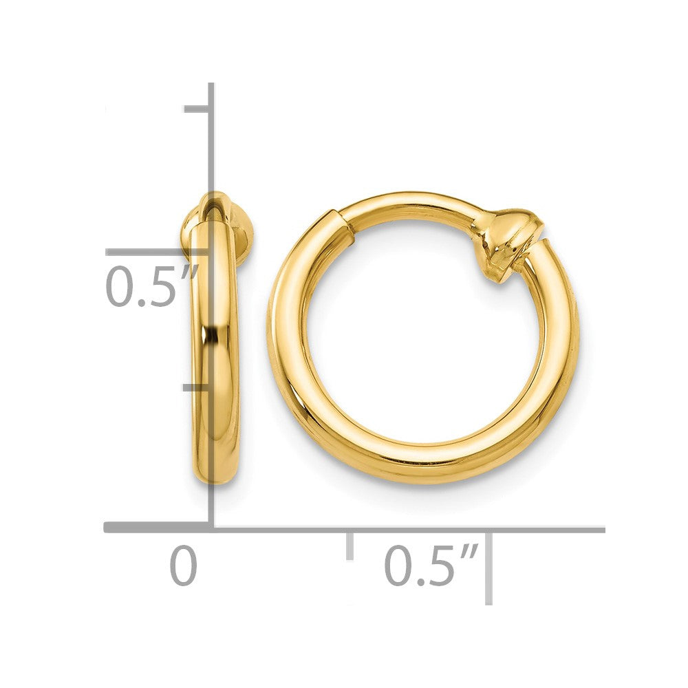 14k 2x10mm Polished Tube Hoop Non-pierced Earrings