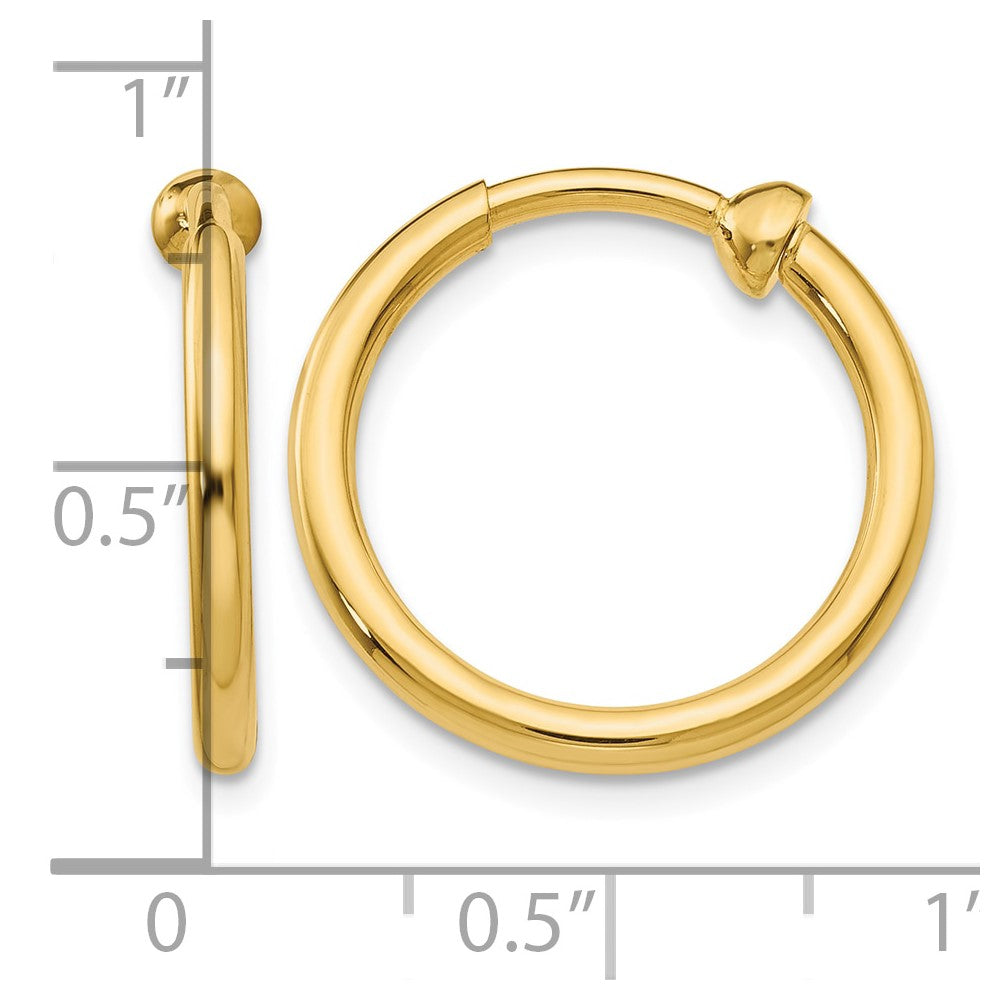 14k 2x15mm Polished Tube Hoop Non-pierced Earrings