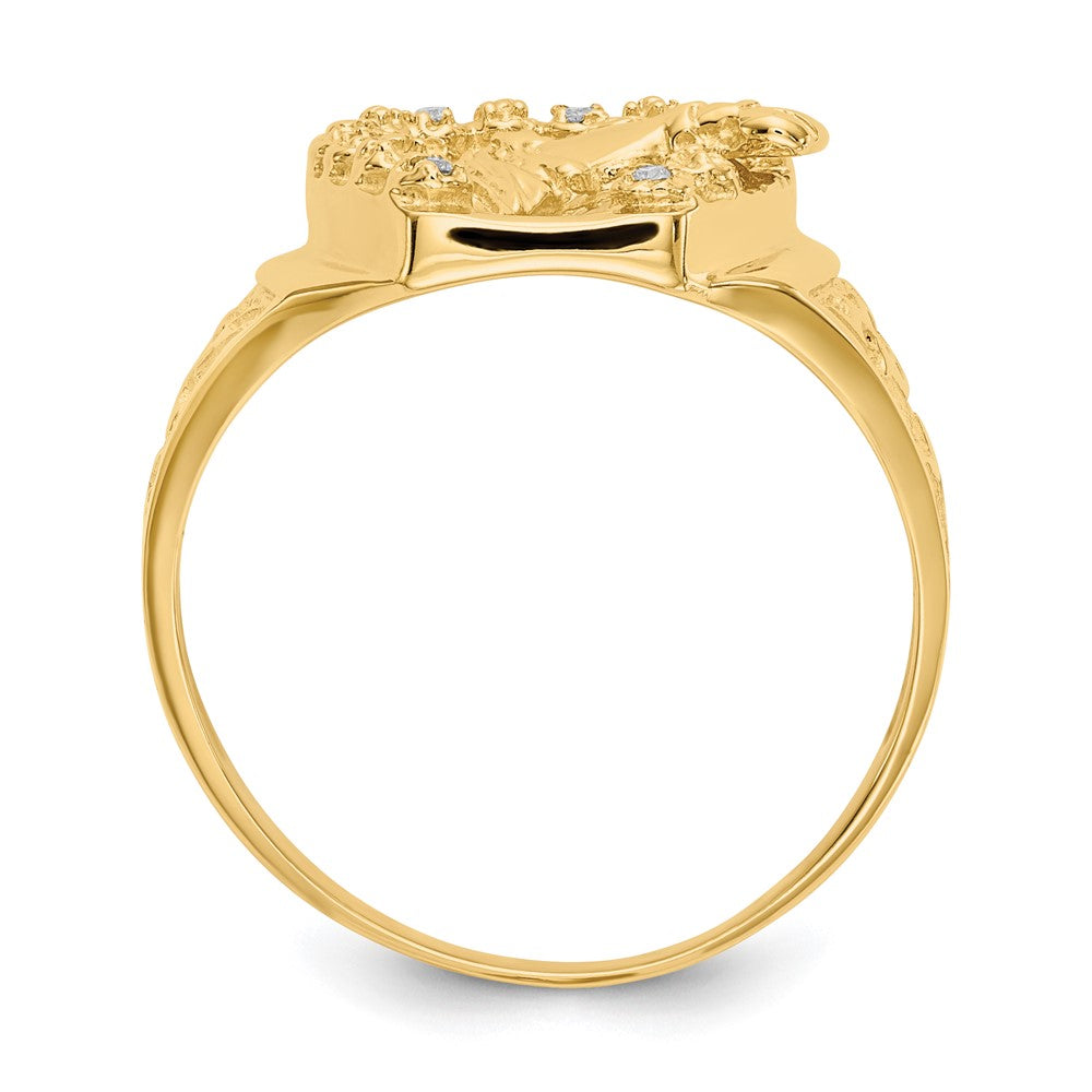 IB Goodman 14k AAA Diamond Horseshoe with Horse in Center Mens Ring
